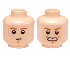 Minifigure, Head Dual Sided Dark Orange Eyebrows and Chin Dimple, Neutral / Angry, Bared Teeth Pattern