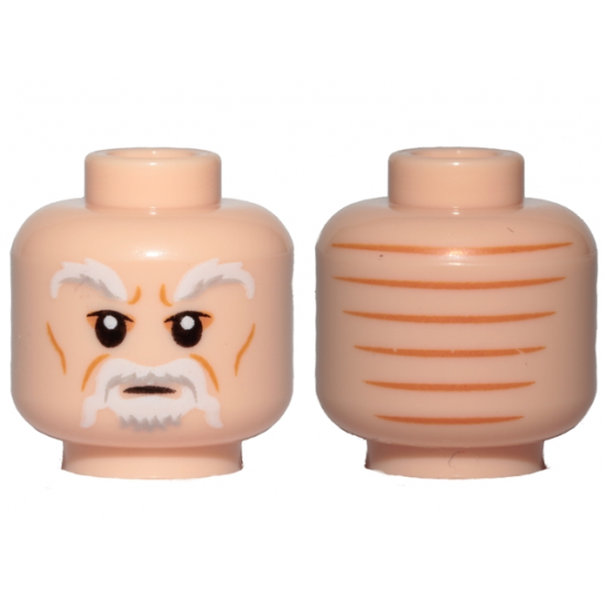 Minifigure, Head White Bushy Eyebrows, Beard and Wrinkles Pattern (SW Ki-Adi-Mundi)
