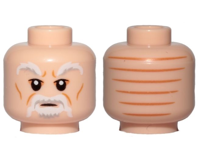 Minifigure, Head White Bushy Eyebrows, Beard and Wrinkles Pattern (SW Ki-Adi-Mundi)