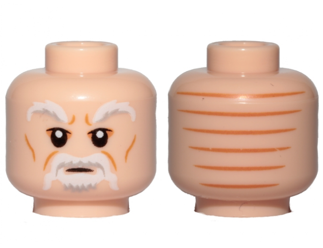 Minifigure, Head White Bushy Eyebrows, Beard and Wrinkles Pattern (SW Ki-Adi-Mundi)