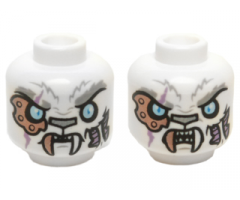 Minifigure, Head Dual Sided Alien Chima Tiger with Copper Fang and Eye Patch, Bright Light Blue Eyes, Neutral / Angry Pattern (Sir Fangar)