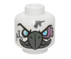 Minifigure, Head Alien Chima Vulture with Dark Bluish Gray Beak, Bright Light Blue Eyes, and Medium Lavender Sinews Pattern