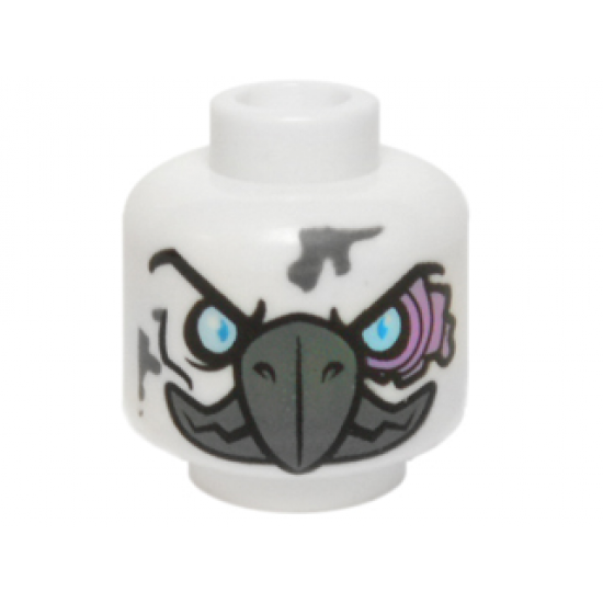 Minifigure, Head Alien Chima Vulture with Dark Bluish Gray Beak, Bright Light Blue Eyes, and Medium Lavender Sinews Pattern