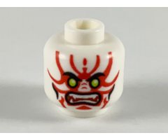 Minifigure, Head Alien with Lime Eyes, White Fangs, Red Simpler Face Decorations and Black Mouth and Cheek Lines Pattern