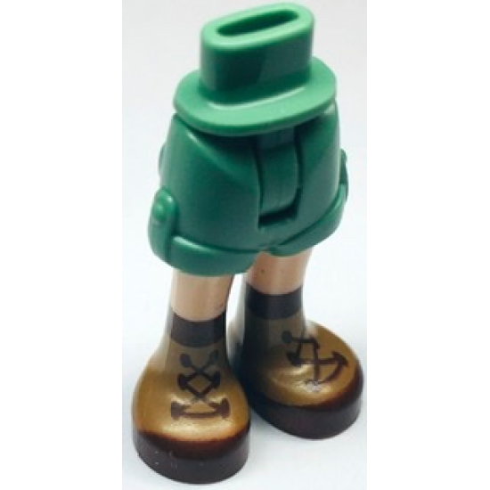 Mini Doll Hips and Shorts Folded Hem with Molded Light Nougat Legs and Printed Nougat and Reddish Brown Boots with Laces Pattern - Thin Hinge