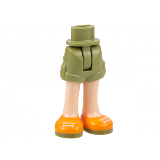 Mini Doll Hips and Shorts Folded Hem with Molded Light Nougat Legs and Printed Orange Shoes with White Laces and Olive Green Soles Pattern - Thin Hinge