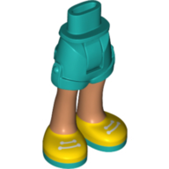 Mini Doll Hips and Shorts with Nougat Legs and Yellow Shoes with Dark Turquoise Soles and White Laces Pattern - Thick Hinge