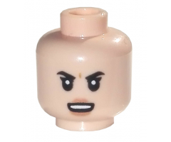 Minifigure, Head Female Black Eyebrows, Open Smile and White Teeth, Angry Frown Pattern