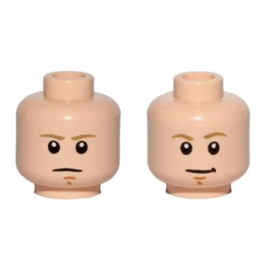 Minifigure, Head Dual Sided Dark Tan Eyebrows, Chin Dimple, White Pupils, Stern / Smile Pattern (SW Luke Skywalker)