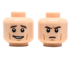 Minifigure, Head Dual Sided Dark Brown Eyebrows, Cheek Lines, Open Smile/Frown Pattern