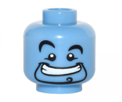 Minifigure, Head Alien with Black Curved Eyebrows, Right Raised Eyebrow, Narrow Goatee with Curl, Wide Mouth Smile with Teeth Pattern
