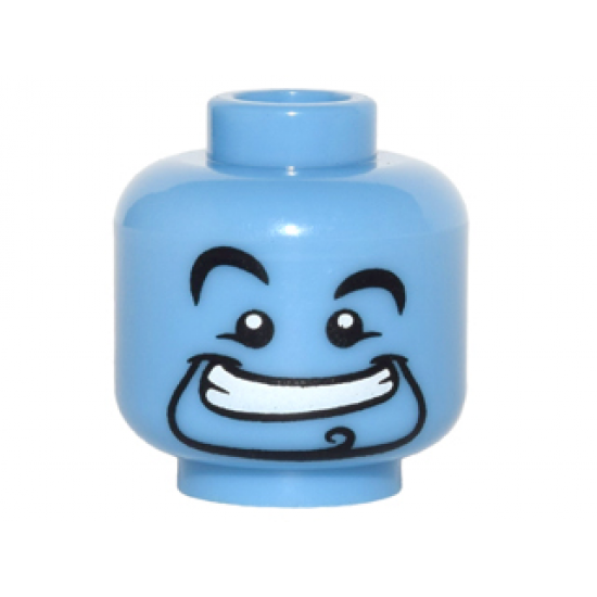 Minifigure, Head Alien with Black Curved Eyebrows, Right Raised Eyebrow, Narrow Goatee with Curl, Wide Mouth Smile with Teeth Pattern