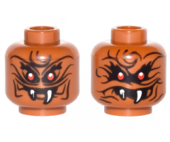 Minifigure, Head Dual Sided Alien Snake with Black Wavy Lines, 2 Red Eyes and 2 White Fangs, Narrow Eyes / Wide Eyes, Open Mouth Pattern