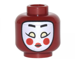 Minifigure, Head Female White Kabuki Mask with Black Eyebrows, Yellowish Green Eyes, Red Cheeks and Lips Pattern