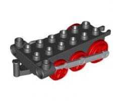 Duplo, Train Steam Engine Chassis with Light Bluish Gray Drive Rod and Red Wheels