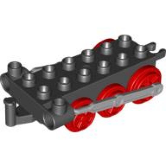Duplo, Train Steam Engine Chassis with Light Bluish Gray Drive Rod and Red Wheels
