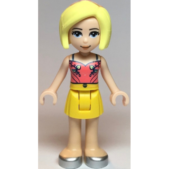 Friends Roxy, Coral Halter Top with Bright Light Green Leaves, Yellow Skirt, Silver Shoes