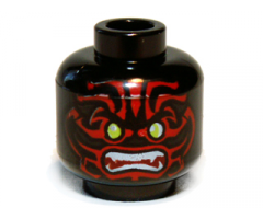 Minifigure, Head Alien with Lime Eyes, White Fangs, Red Face Decorations and Dark Red Mouth Pattern