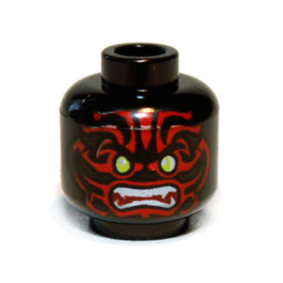 Minifigure, Head Alien with Lime Eyes, White Fangs, Red Face Decorations and Dark Red Mouth Pattern