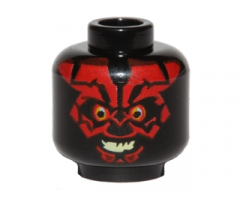 Minifigure, Head Alien with SW Darth Maul, Red Face, Evil Smile Pattern