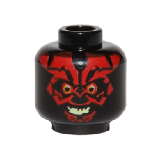 Minifigure, Head Alien with SW Darth Maul, Red Face, Evil Smile Pattern