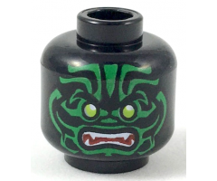 Minifigure, Head Alien with Lime Eyes, White Fangs, Green Face Decorations and Dark Red Mouth Pattern