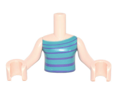 Torso Mini Doll Girl Dark Turquoise Sleeveless Top with Dark Purple Stripes Pattern, Light Nougat Arms with Hands