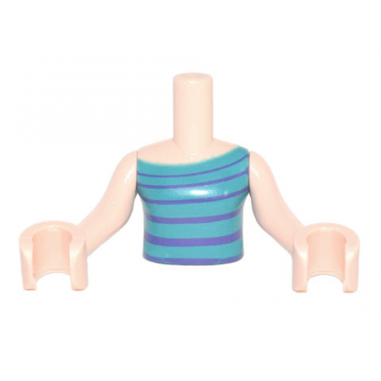 Torso Mini Doll Girl Dark Turquoise Sleeveless Top with Dark Purple Stripes Pattern, Light Nougat Arms with Hands