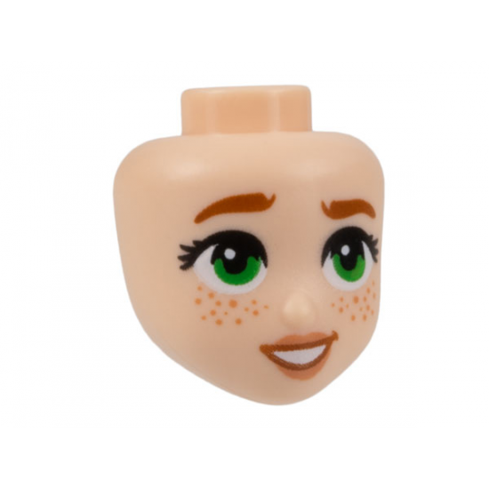 Mini Doll, Head Friends with Dark Orange Eyebrows, Green Eyes, Nougat Lips and Freckles, and Open Mouth Smile with Teeth Pattern