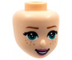 Mini Doll, Head Friends with Dark Turquoise Eyes, Dark Orange Eyebrows, Freckles, Dark Pink Lips, and Open Mouth Smile Pattern