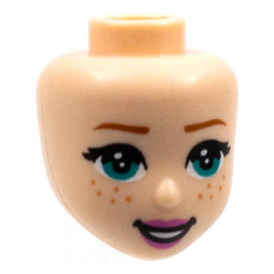 Mini Doll, Head Friends with Dark Turquoise Eyes, Dark Orange Eyebrows, Freckles, Dark Pink Lips, and Open Mouth Smile Pattern