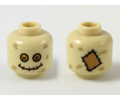Minifigure, Head Dark Tan Scuff Marks, Bright Light Orange and Medium Nougat Button Eyes, Stitched Mouth (Scarecrow) Pattern