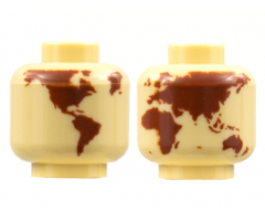 Minifigure, Head without Face with Reddish Brown Globe World Map without Japan and Hawaii Pattern