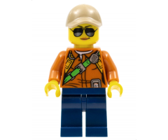 City Jungle Explorer Female - Dark Orange Shirt with Green Strap, Dark Blue Legs, Dark Tan Cap with Hole, Sunglasses