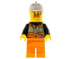 Fire - Reflective Stripe Vest with Pockets and Shoulder Strap, Orange Pants, White Fire Helmet, Yellow Air Tanks, Dark Orange Goatee