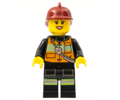 Fire - Reflective Stripe Vest with Pockets and Shoulder Strap, Dark Red Fire Helmet, Black Eyebrows