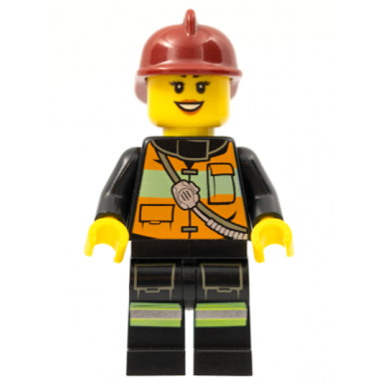 Fire - Reflective Stripe Vest with Pockets and Shoulder Strap, Dark Red Fire Helmet, Black Eyebrows