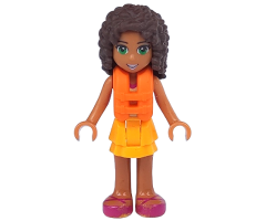 Friends Andrea, Bright Light Orange Layered Skirt, Tan Top with Bright Light Orange Chevron Stripes, Life Jacket