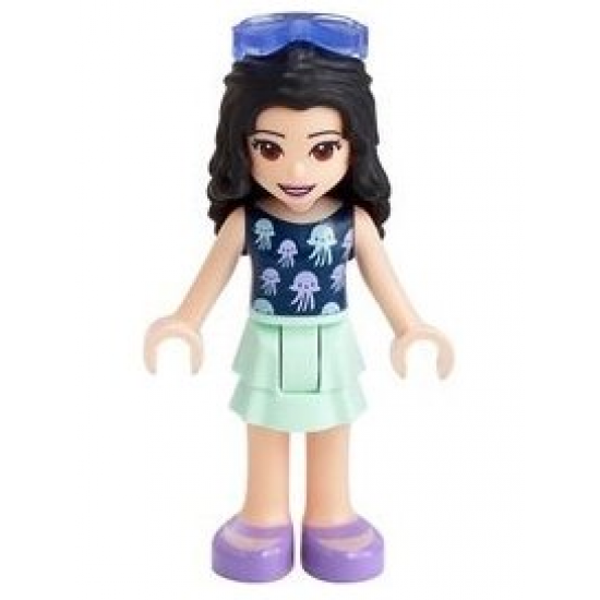 Friends Emma, Light Aqua Layered Skirt, Dark Blue Top with Jellyfish, Trans-Purple Sunglasses