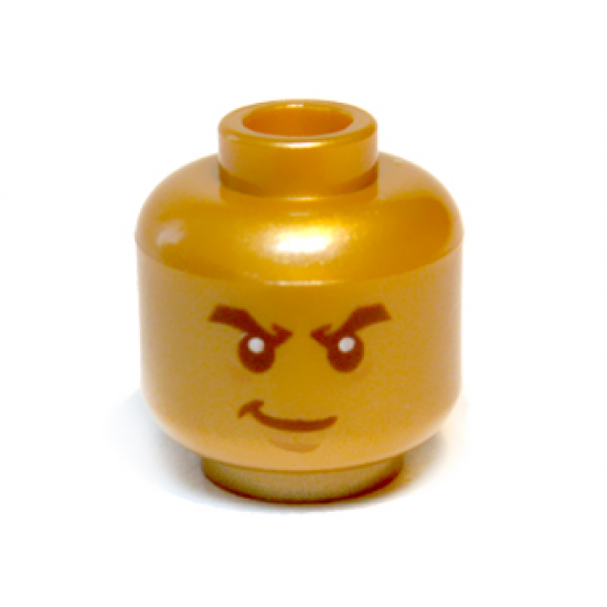 Minifigure, Head Male Black Bushy Eyebrows, White Pupils, Smirk Pattern