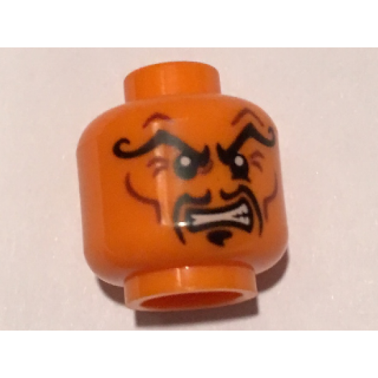 Minifigure, Head Alien with Black Arched Curly Eyebrows, Moustache Fu Manchu, Clenched Teeth Pattern