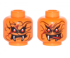 Minifigure, Head Dual Sided Alien Snake with Black Wavy Lines, 2 Red Eyes and 2 White Fangs, Neutral / Red Pointed Tongue Out Pattern