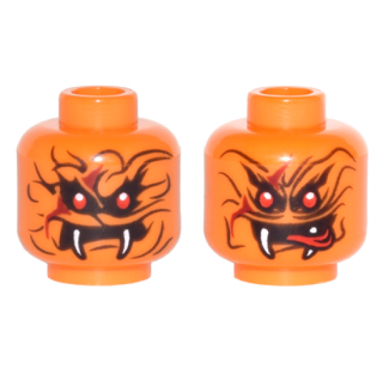 Minifigure, Head Dual Sided Alien Snake with Black Wavy Lines, 2 Red Eyes and 2 White Fangs, Neutral / Red Pointed Tongue Out Pattern