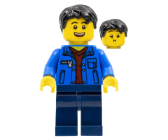 Man, Black Hair, Blue Jacket, Dark Red Shirt, Dark Blue Legs