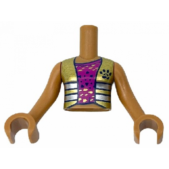Torso Mini Doll Girl Magenta Top with Spots, Gold Vest with Silver Stripes Pattern, Medium Nougat Arms with Hands