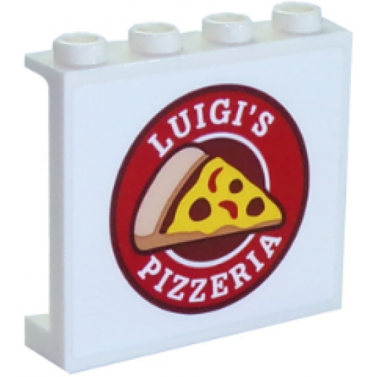 Panel 1 x 4 x 3 with Side Supports - Hollow Studs with 'LUIGI'S PIZZERIA' Pattern (Sticker) - Set 70910