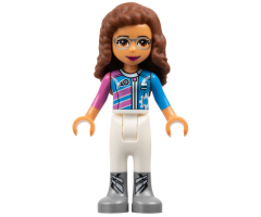 Friends Olivia, White Trousers, Dark Pink and Dark Azure Racing Jacket