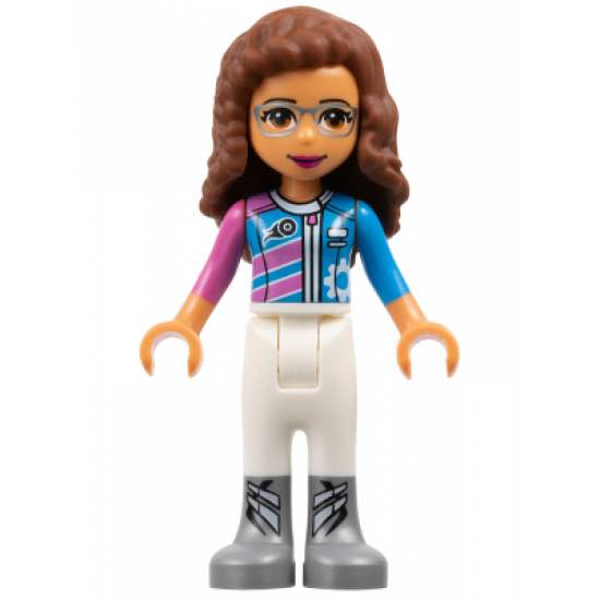 Friends Olivia, White Trousers, Dark Pink and Dark Azure Racing Jacket