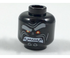 Minifigure, Head Alien with Light Bluish Gray Bushy Eyebrows, Left Raised Eyebrow, Red Eyes and Clenched White Fangs Pattern