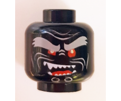 Minifigure, Head Alien with Light Bluish Gray Bushy Eyebrows, Red Eyes, Open Mouth Crooked Smile Right Raised with Fangs Pattern